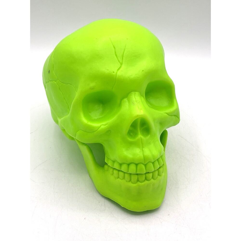 Neon Green Skull Hard Plastic Halloween Decor Prop Movable Jaw